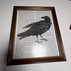 Framed Art Print Black Crow Silhouette Gold Tone Vintage Gothic Edgar Allan Poe